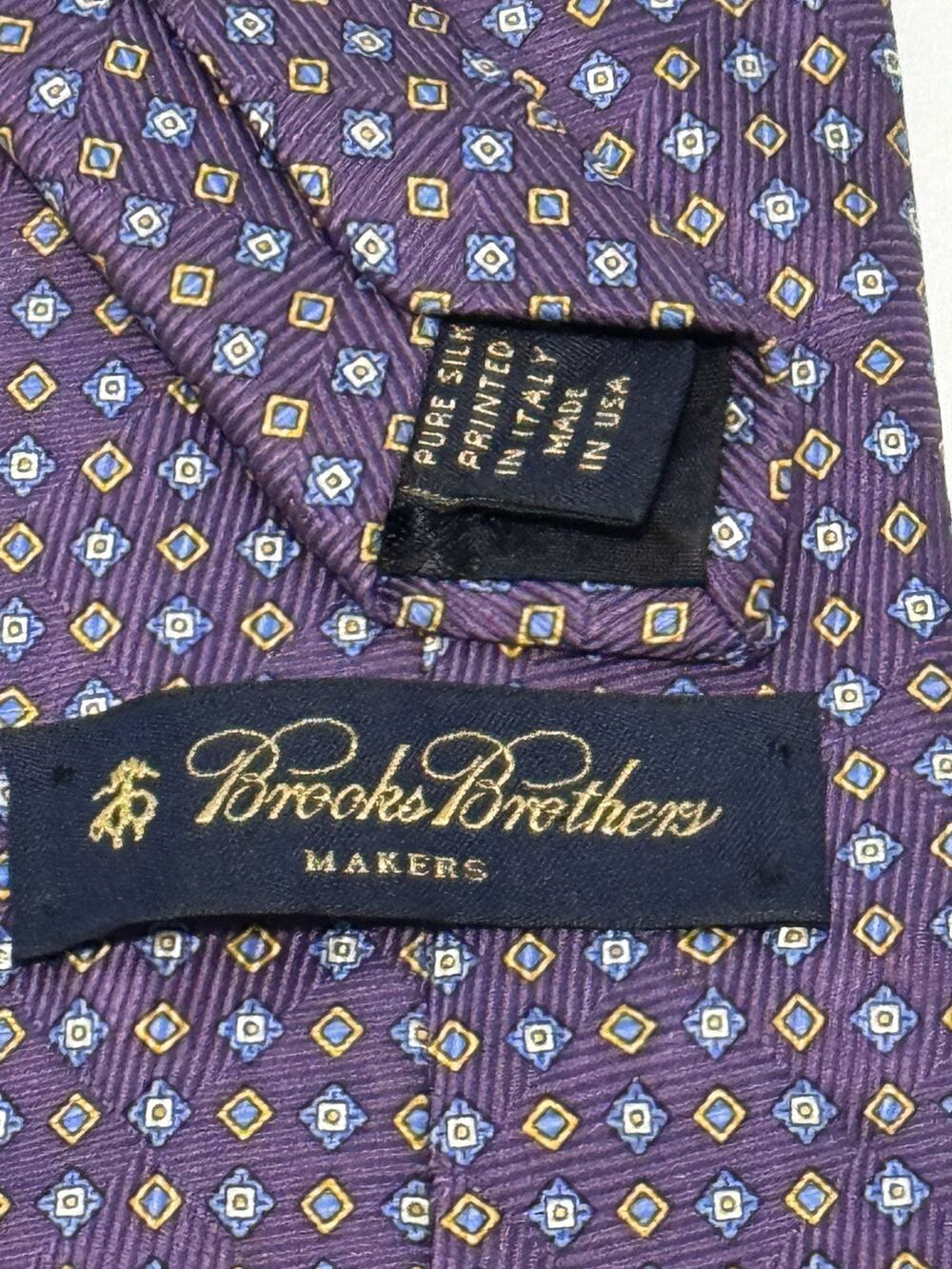 Vintage Brooks Brothers Makers Tie Hand Made 100% Silk Purple Geometric